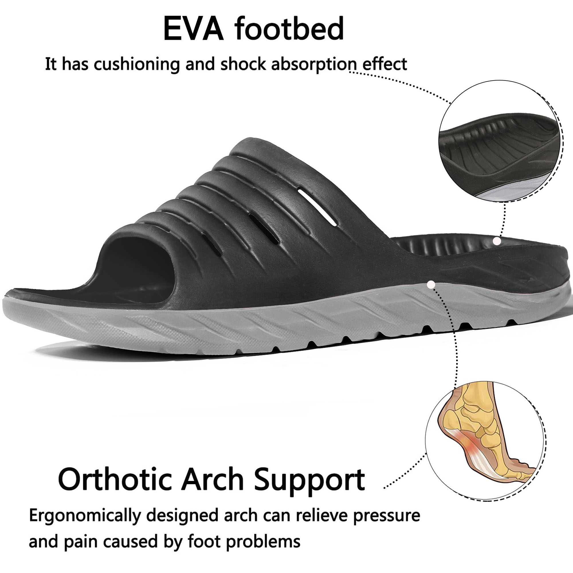 Ecetana Men's Slide Sandals Black Cushioned Open Toe photo 2