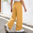 thumbnail image 6 of CPNG Girls Cotton Linen Pants Solid Color Elastic High Waist Wide Leg Pants Lightweight Comfortable Breathable Casual Pants, 6 of 6