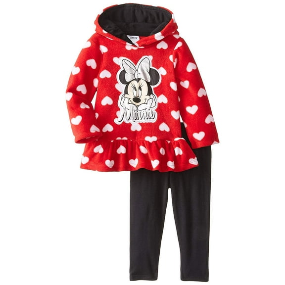 Disney Baby Girls' Minnie Mouse 2 Piece Heart Fleece Set, Chinese Red, 18 Months