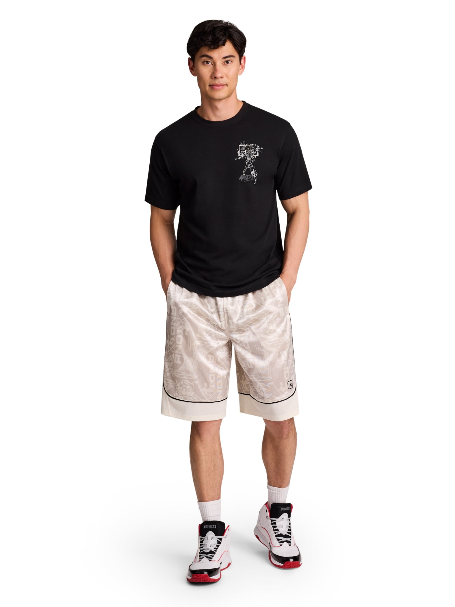 AND1 Men's and Big Men's All Court Short, 11" inseam, up to Size 5XL