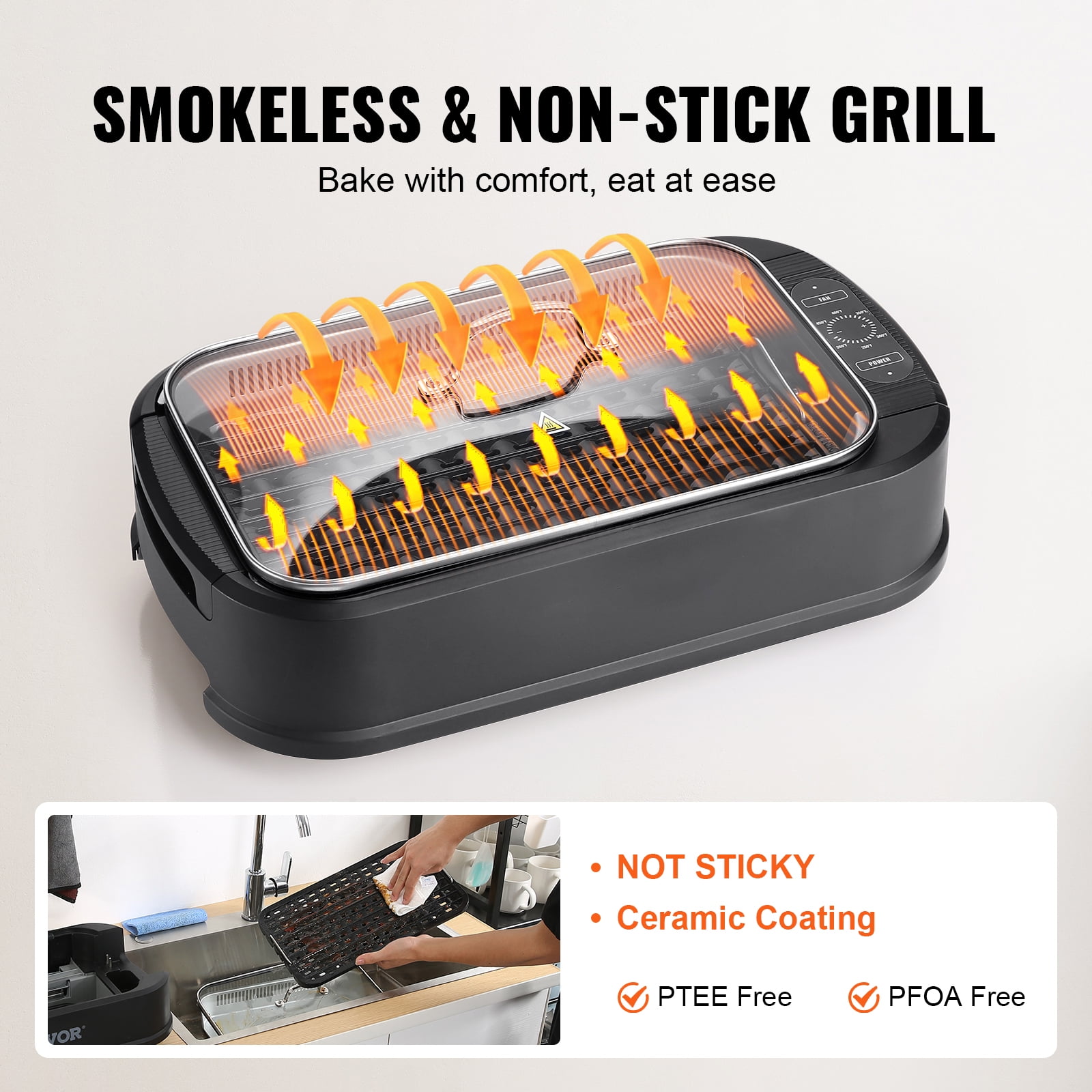 Smokeless Indoor Grill, 110 sq.in 1500W Electric BBQ Grill with Non-Stick  Surface, Adjustable Temperature, Turbo Smoke Extractor, Detachable  Dishwasher-safe Smokeless Grill for Party Camping