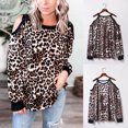 thumbnail image 2 of Blusa de mujer con estampado de leopardo de manga larga con cuello en V y costuras en degradado Pompotops  gfhjh20992, 2 of 9