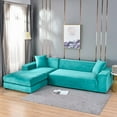 thumbnail image 6 of Stretch Sectional Couch Covers Velvet, L-Shaped Sofa Covers Velvet 2 Piece Soft Furniture Protector with Elastic Bottom for Dogs Cats -Light blue-4-seater + 4-Seater, 6 of 8