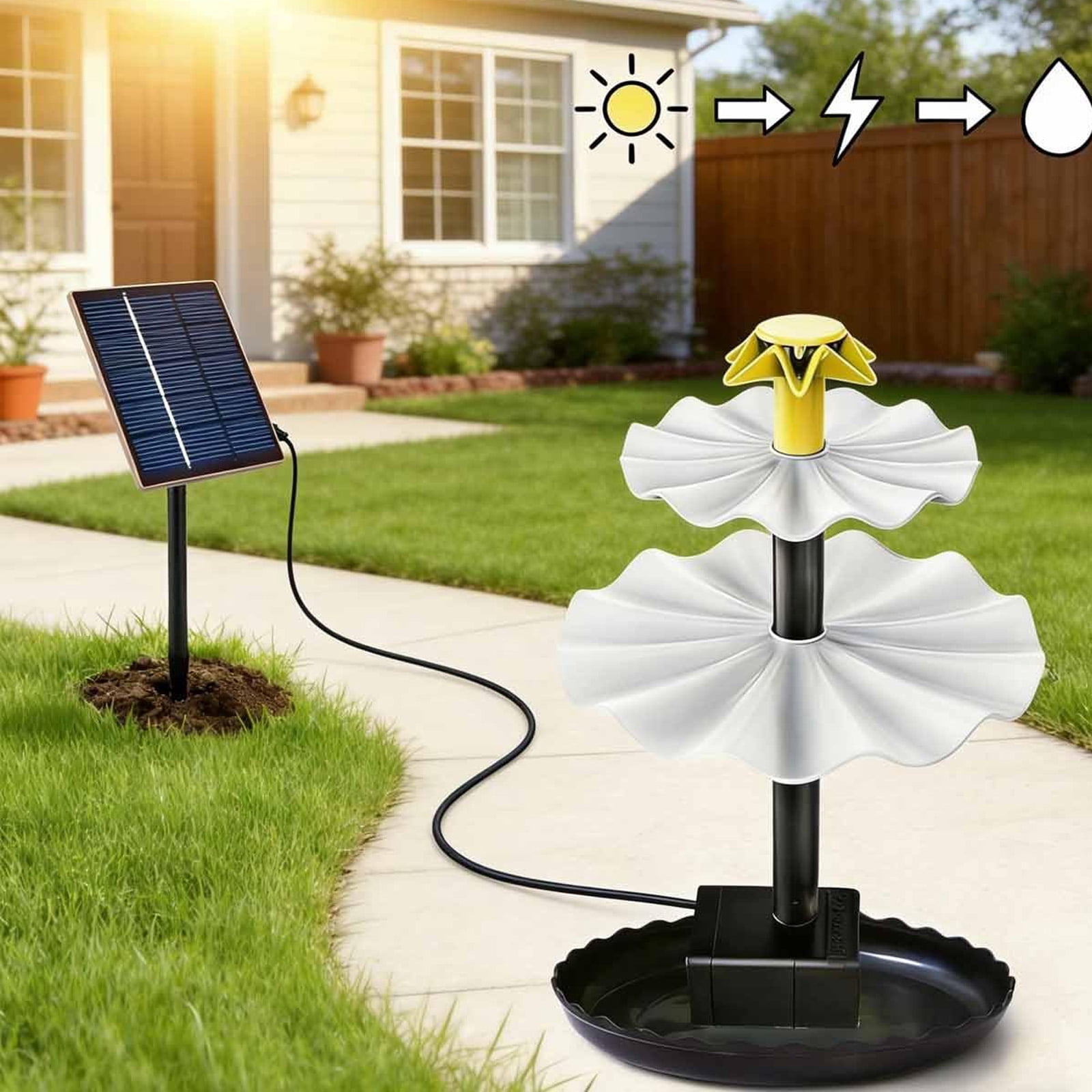 Hanging Solar Bird Bath, Three Tiered Water Fountain With Solar Panel, Outdoor Garden Decor, 9.84 Inch Wide, Backyard Wildlife Attracting Feature