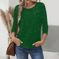 thumbnail image 6 of ClodeEU Women's Round Neck Three Quarter Sleeve Slim Fit Tunic T Shirts With Sequin Green,Womens Plus XXL, 6 of 7