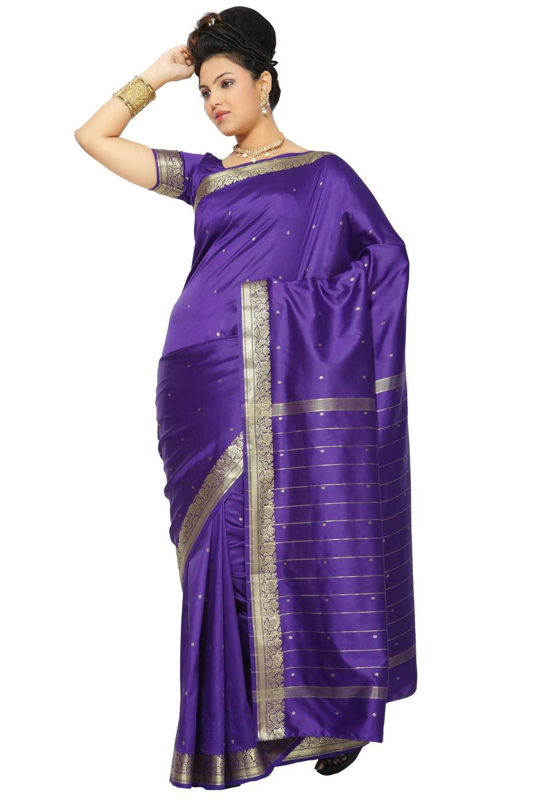 Vintage Sari Art Silk Purple Sarees Woven Craft Fabric Premium 5 Yard