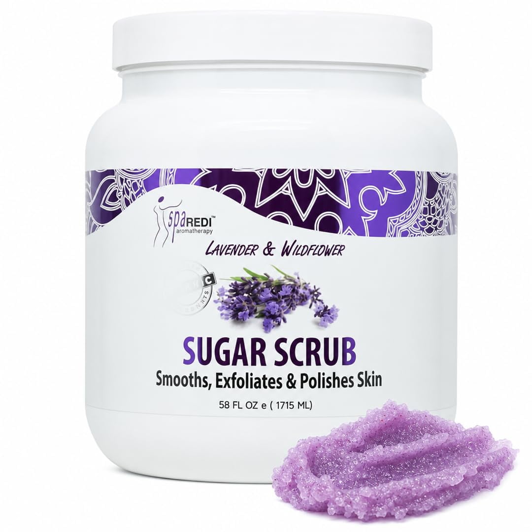 SPA REDI Sugar Scrub - Exfoliating, Moisturizing, Hydrating and Nourishing, Glow, Polish, Smooth and Fresh Skin - Body Exfoliator, Lavender & Wildflower - 58 Ounces