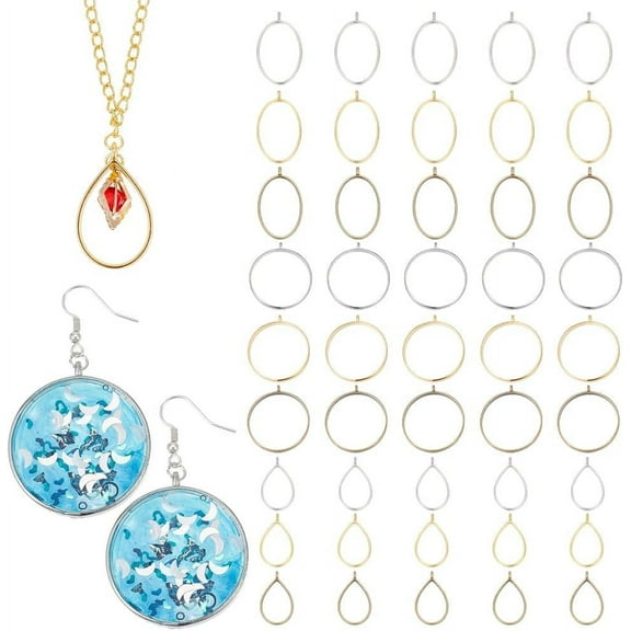45pcs 9 Styles Resin Craft Bezels Oval Open Frame Bezels Alloy Open Back Bezel for Resin Teardrop Hollow Frame Pendants Flat Round Bezel Pendants for Resin Jewelry Making Pressed Flower Craft DIY