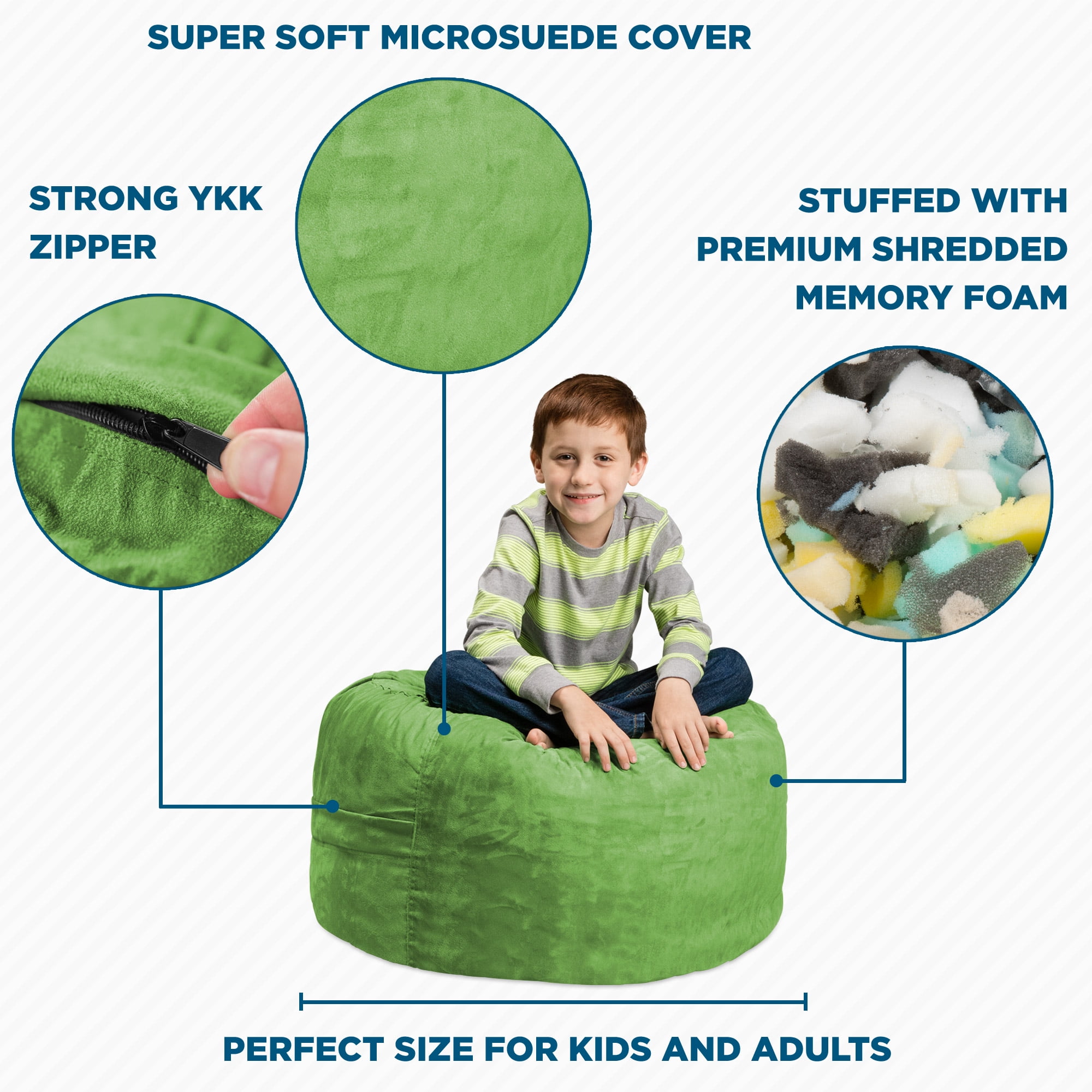 Chill Sack Bean Bag Chair, Memory Foam Lounger with Microsuede Cover, Kids, 2 ft, Lime