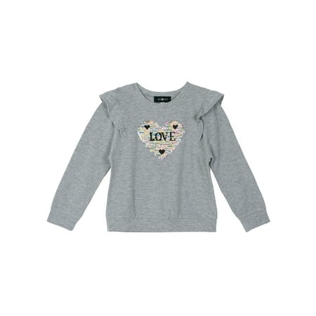 - Reversible Flip Sequin Heart Ruffled Sweatshirt (Big Girls)