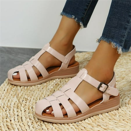 

Akiihool Summer Sandals for Women Trendy Women s Sandals Comfort Walking Shoes Non Slip Jeweled Bohemian Weight Slingback Flats Sandal (Pink 6.5)