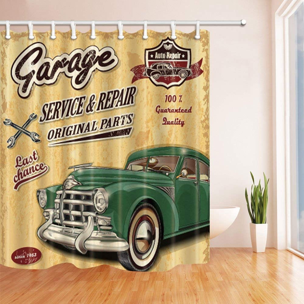 BPBOP Old Truck in Vintage Polyester Fabric Bathroom Shower Curtain