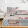thumbnail image 6 of Queen Size Fitted Sheet Set - Vintage Patchwork 3 Piece Bedding Sets 16" Deep Pocket Fitted Sheet with 2 Pillowcases, Country Floral Farm Checkered Wooden Plank Brushed Microfiber Hotel Bed Sheets, 6 of 9