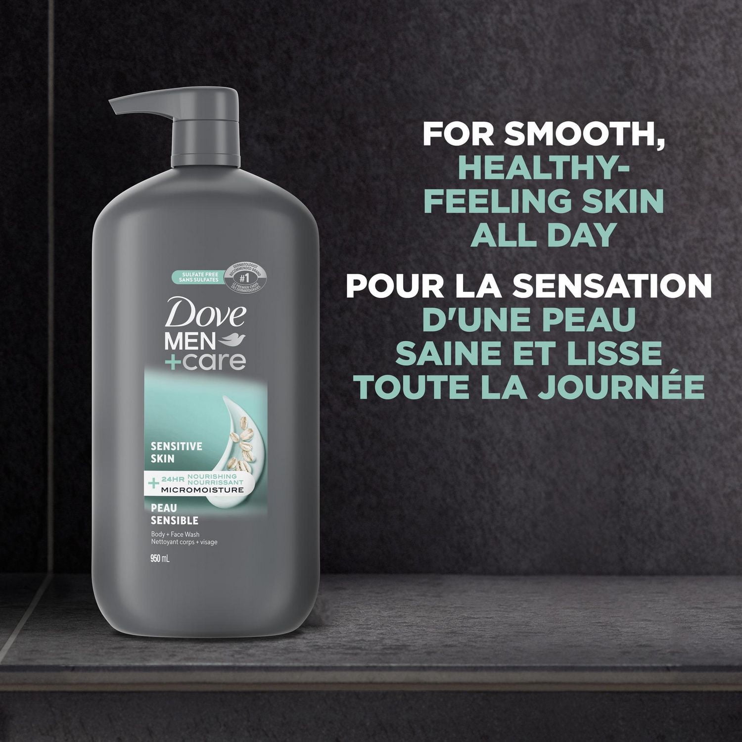 Dove Men+Care Sensitive Shield Body and Face Wash with 24-Hour Nourishing Micromoisture Technology Body Wash for Men, 950mL, 950mL