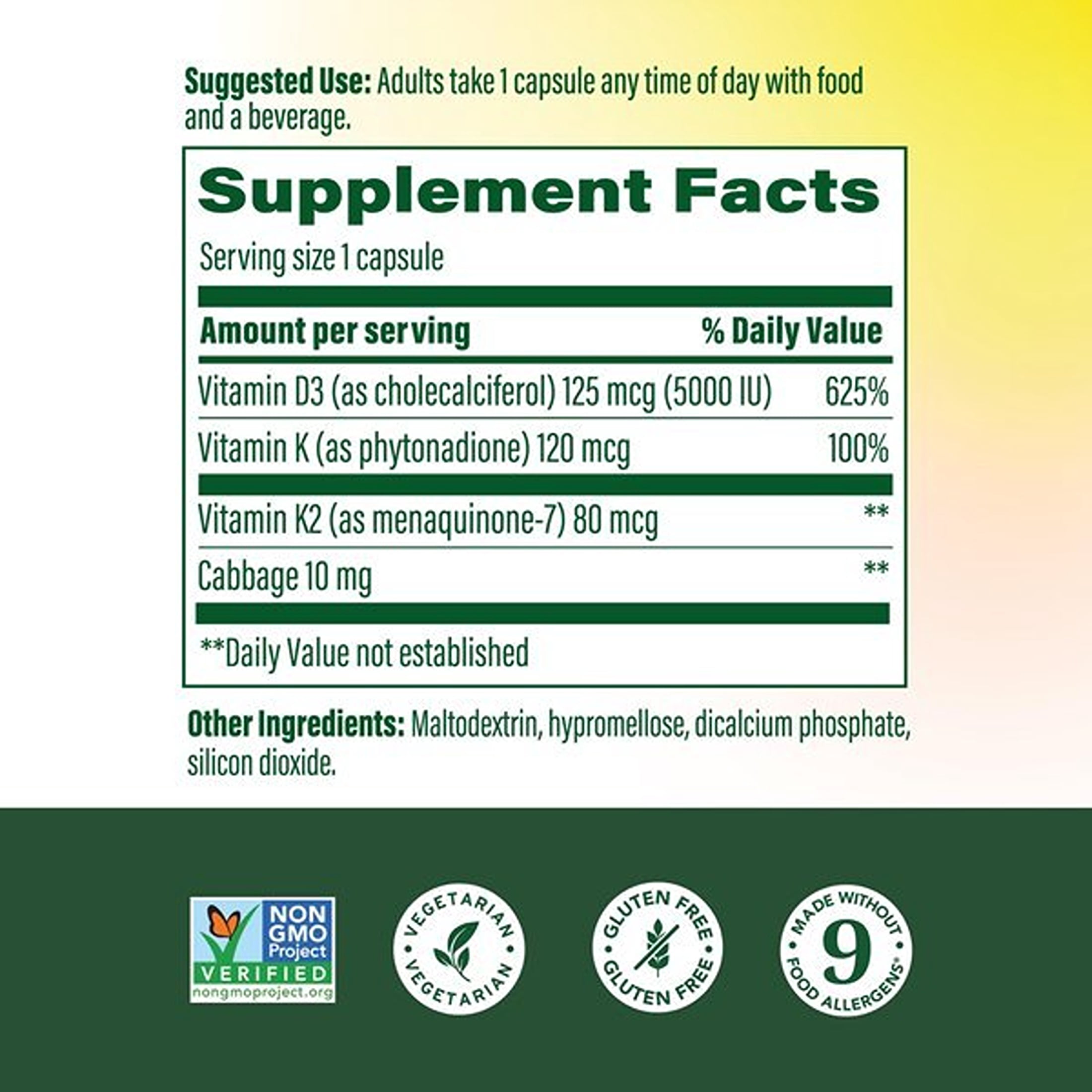 MegaFood Vitamin D3 5000IU (125 mcg) & Vitamin K2 & K - Immune Support - 60 Servings