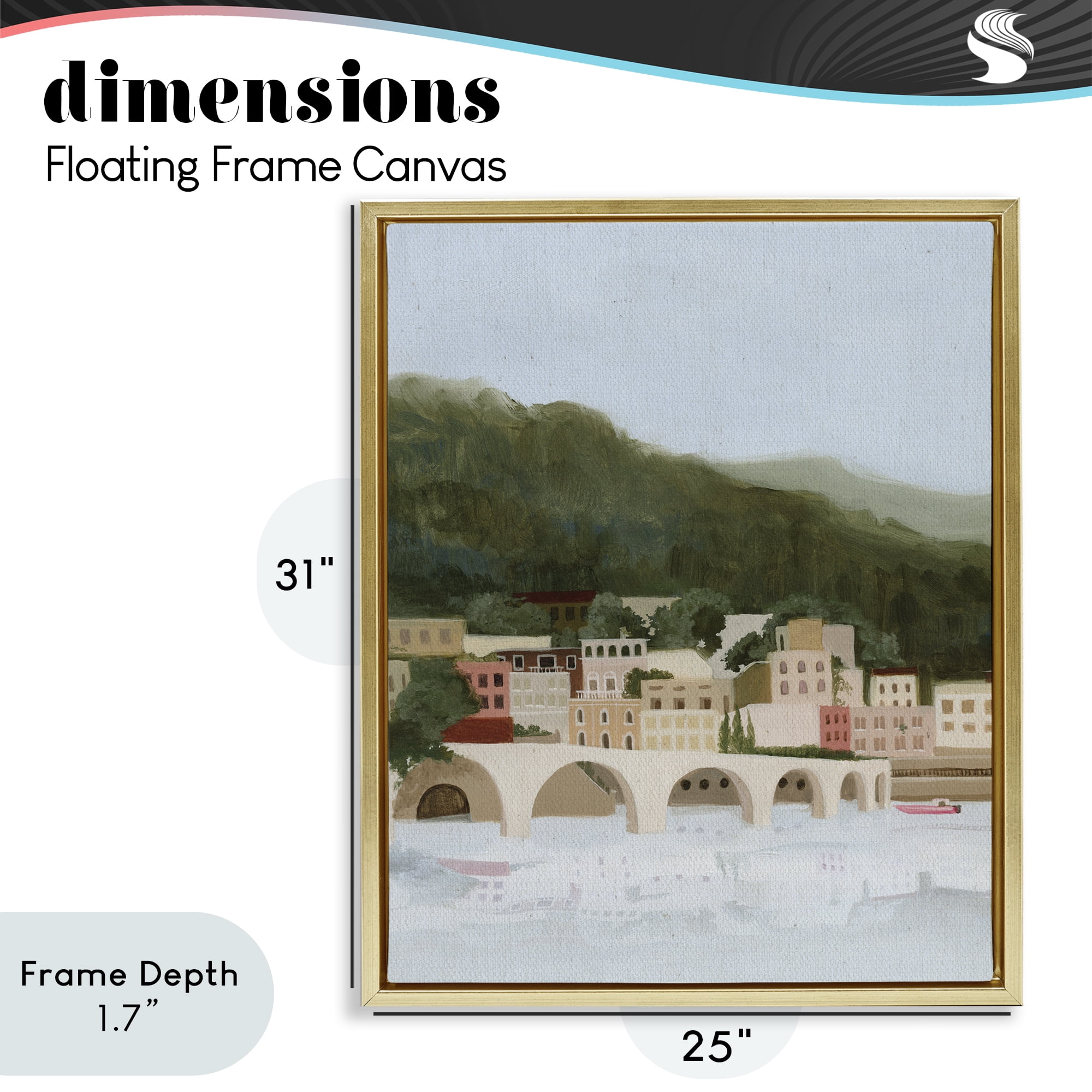 Stupell Industries Coastal Mountains By Sea Gold Framed Floater Canvas Wall Art, design by Grace Popp