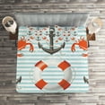 thumbnail image 2 of Ambesonne Coastal Quilted Coverlet 3 Pcs, Life Rings Anchor Theme, Queen Size, Scarlet Black and Teal, 2 of 2