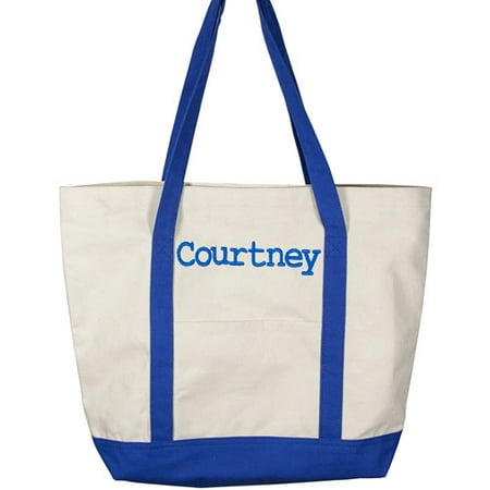 Personalized Canvas Tote Bag, Blue Name, Courier