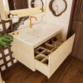 thumbnail image 3 of GVN 30 Inch Fluted Bathroom Vanity, Wall Mounted Floating Cabinet with Ceramic Sink and Drawers, Modern Style, Natural, 3 of 8