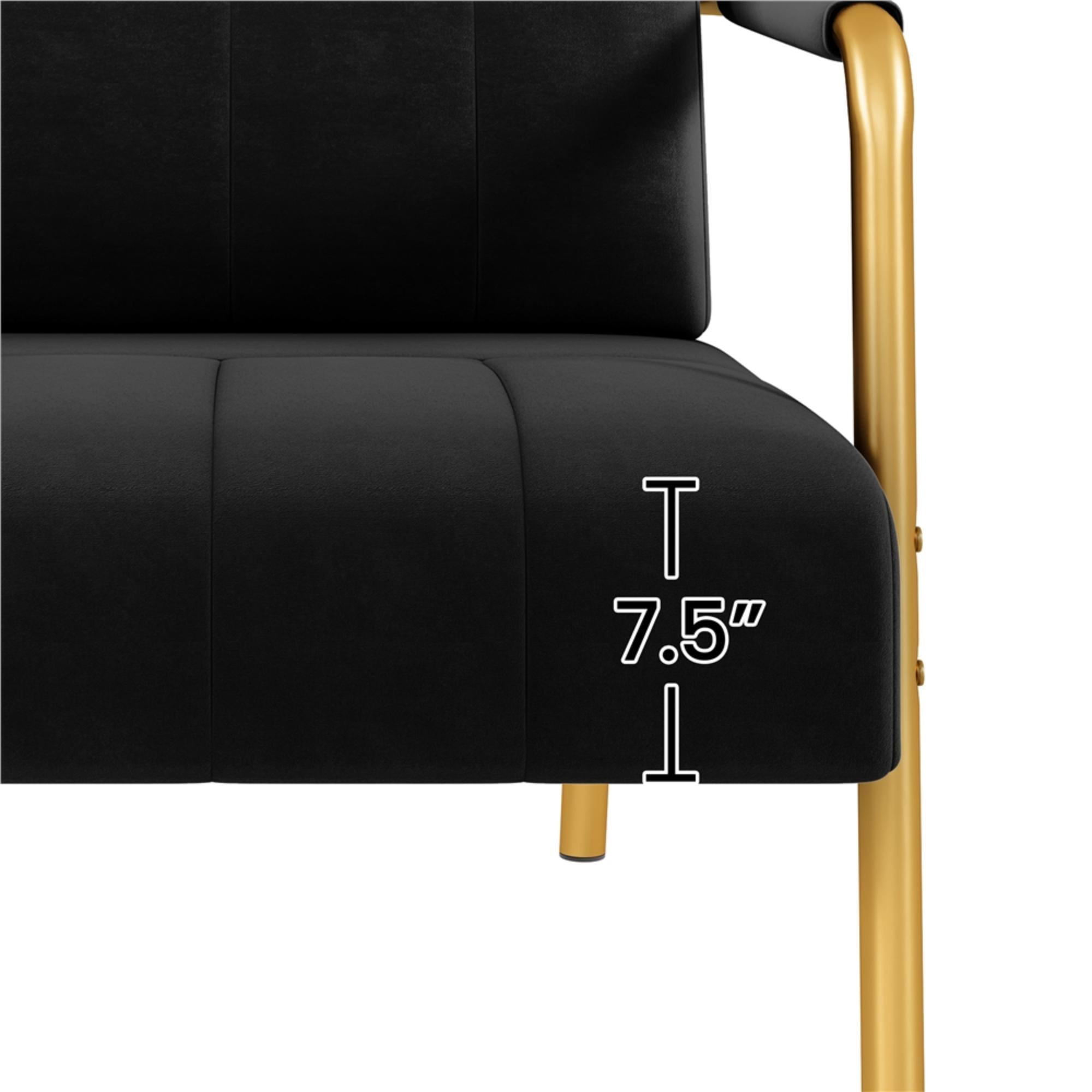 Renwick 56.5" W Upholstered Sofa Couch with Gold Tone Metal Arms and Legs, Black