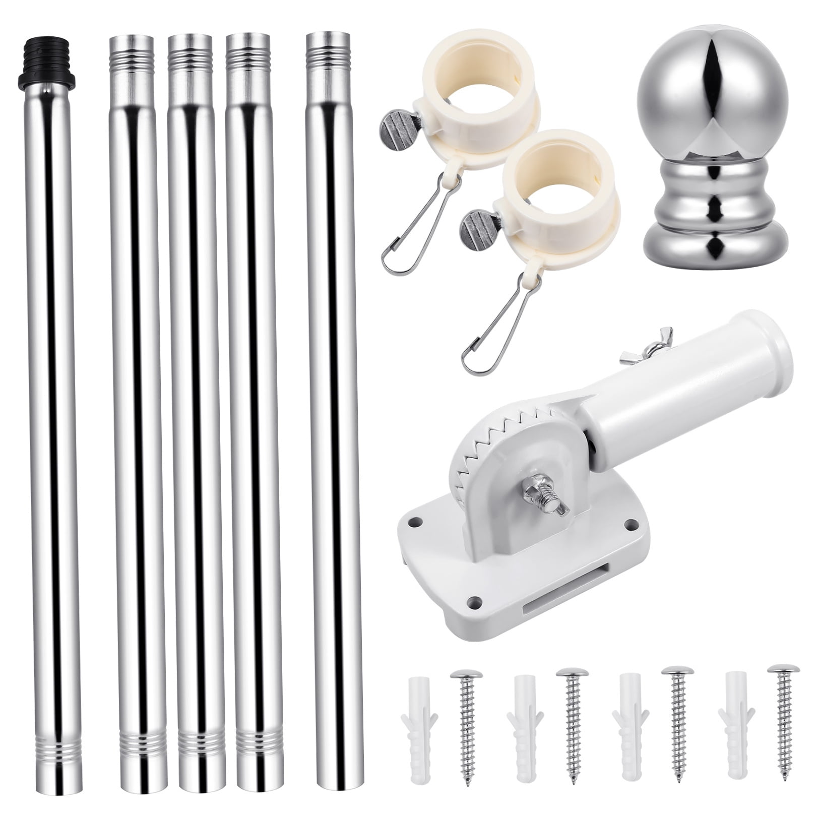 Mobutofu Silver Cylindrical Alloy Flag Pole Kit 1 Set Rotating Adjustable Length Weather Resistant Outdoor Indoor Yard Roof Truck