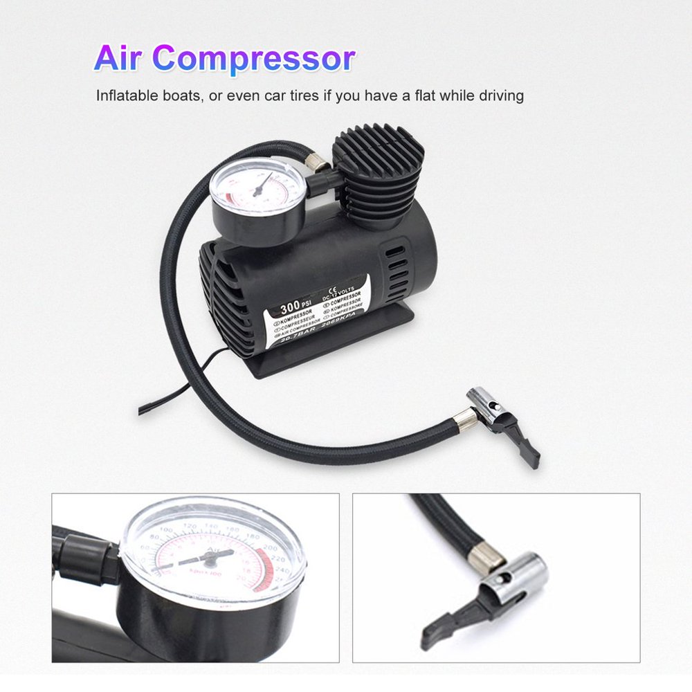 Pompe à Pneu 12V 300 PSI - Compresseur D'air Mini Pour Voiture, Neuf, Origine Chine