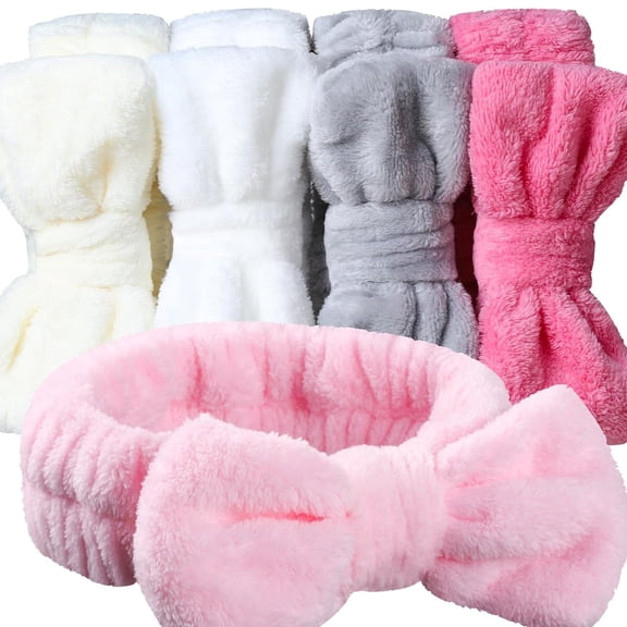 5-Pack Spa & Skincare Headbands for Women, Microfiber Makeup Face Headband with Bow Design, Elastic Yoga Headband for Washing Face, Skincare, Fitness and Cosmetic Routines ﻿ ﻿