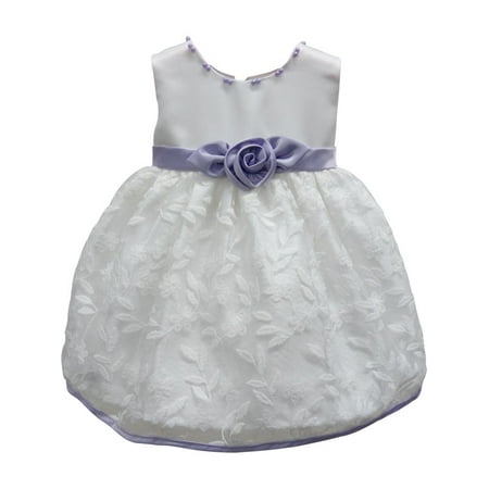 - Baby Girls White Lilac Floral Embroidered Bead Flower Girl Dress 24M