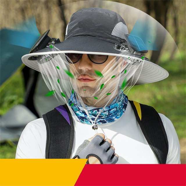 CHUANK Solar Fan Outdoor Fishing Hat Men Sun Hat with 2 Solar Fans 3 Speed Adjustable - Effective Sun Protection - Breathable Mesh Material - USB/Solar Powered - Ideal for Fishing Gard