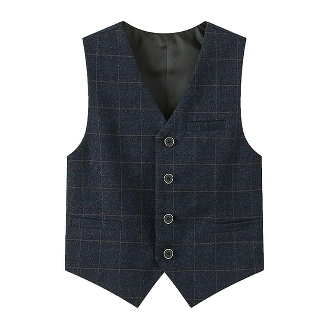 XASZHN Boy's 4 Button Formal Plaid Suit Vest Black_002 4-5 Years