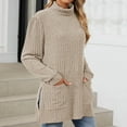 thumbnail image 2 of Diufon Womens Knit Blouses High Neck Long Sleeve Sweaters Solid Color Blouses with Pockets, 2 of 4