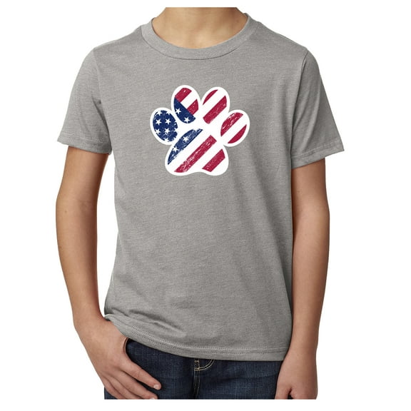 American Flag Dog Paw, Kids Graphic T-shirts, 4th of July T-shirts - Heather Grey MH200YPATRIOT S4 S