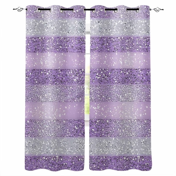 Fsddascl Purple Silvery Blackout Curtains for Bedroom/Living Room, Thermal Insulated Kitchen Curtains, Geometric Ombre Stripe Boho Sparkling Dot Grommet Darkening Window Treatment Drapes 52"x63"x2