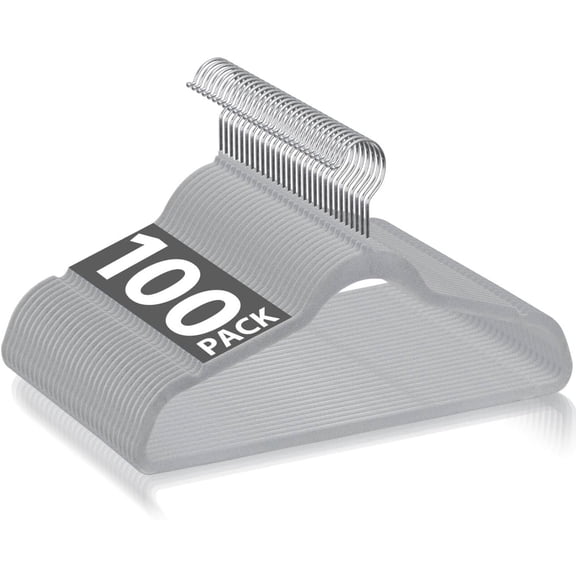 100 Pack Ultra Thin Hangers - Non Slip Clothes Suit Hangers, 360 Swivel Hook, Flocked Surface