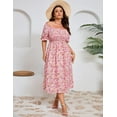 thumbnail image 3 of Yesfashion Women's Summer Casual Dresses 2025 Spring Puff Sleeve Square Neck A-line Flowy Floral Smocked Midi Dress, 3 of 7