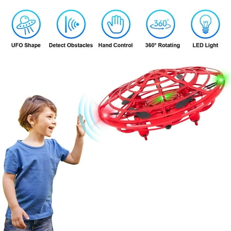 Mini Flying Toys Drones for Kids, 2019 Improved Flying Ball Drone Toy with Infrared Sensor Auto-Avoid Obstacles 360°Rotating LED Light, Mini Quadcopter Hand Operated Drones for Boys or