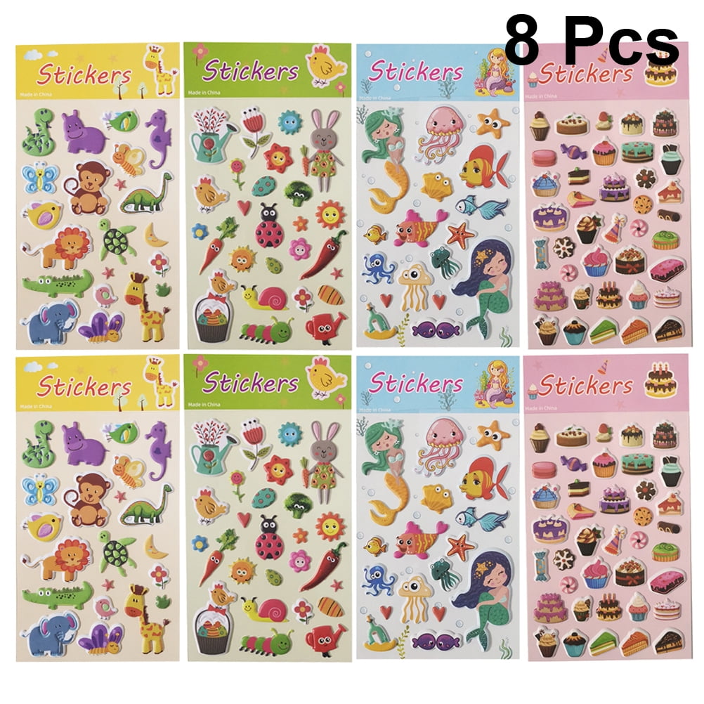 8 Sheets of Kid Stickers PVC 3d Stickers Cartoon Stickers for Kid (Assorted  Color) 