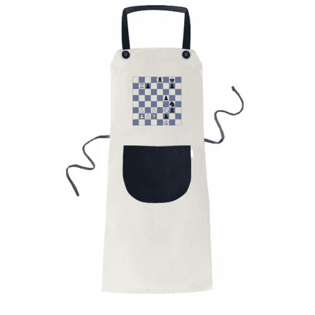 

International Chess Composition Tactic Apron Adjustable Bib Cotton Linen BBQ Kitchen Pocket Pinafore
