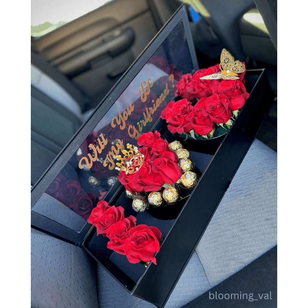 Unikpackaging “I Love U” Box, Clear Top, Plastic Liner, Ribbon, Black