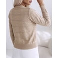 thumbnail image 4 of CHICME Pearl Beaded Cardigan Sweaters for Women Pointelle Knit Crew Neck Long Sleeve Button Front Lightweight Fall Sweater Khaki-L, 4 of 9