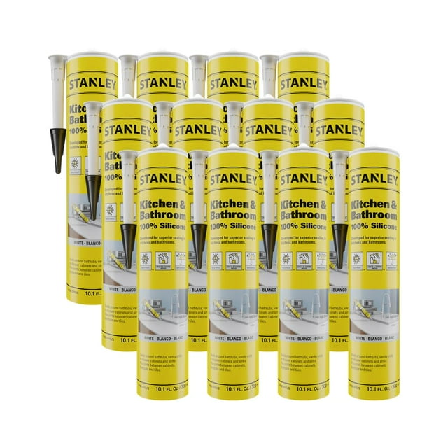 Sellador de silicona STANLEY para cocina y baño, 300 ml, transparente, paquete de 12