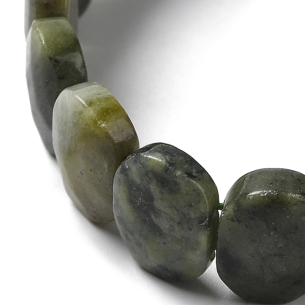 Natural Chinese Southern Jade Beaded Stretch Bracelet Gemstone Jewelry for Women Oval Inner Diameter: 2-1/8 inch(5.4~5.5cm)