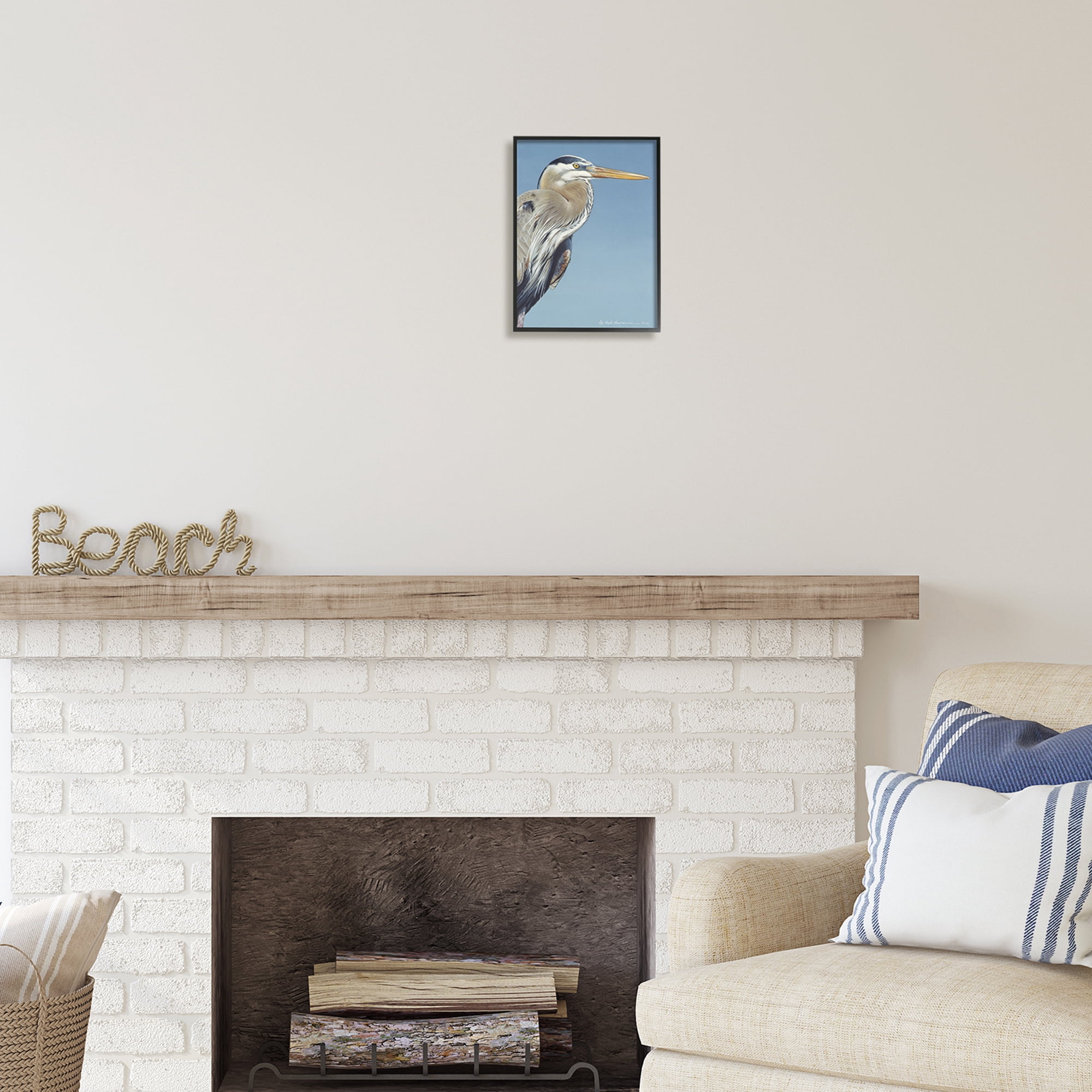 Stupell Industries Heron Portrait on Blue Animals & Insects Painting Black Framed Art Print Wall Art, 11 x 14