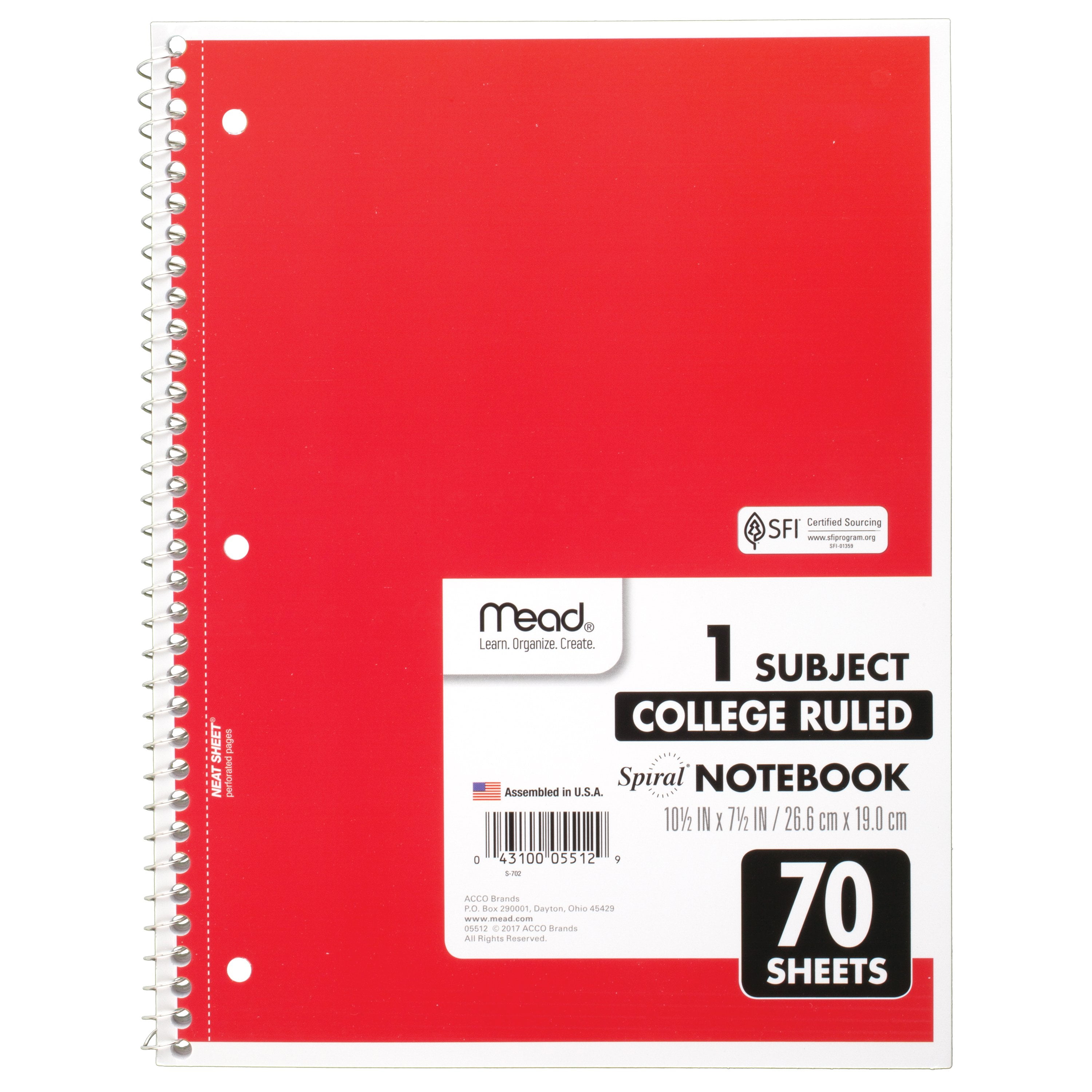 Mead Spiral Notebook, College Ruled, Wire-Bound, 1 Subject Mead Spiral Notebook, College Ruled, Wire-Bound, 1 Subject