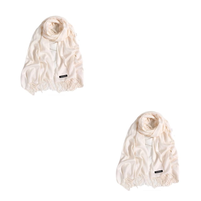 Qarigey Bufanda de mujer con borla de color puro, bufandas de invierno gruesas, chal hecho a mano para mujer, envolturas para el hogar, Beige 200*70cm 2piezas