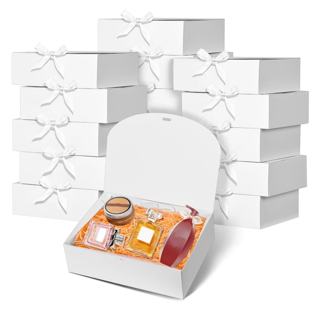 Cajas de regalo WLUSEAXI, 12 unidades, color blanco, 30 x 25 x 8 cm, con cinta