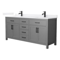 Beckett 72" Dark Gray Double Vanity & White Quartz Top (1-Hole) & Black Trim