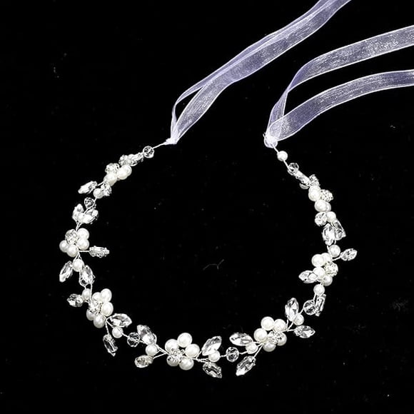 wonima44 Flower Girl Hair Accessory Silver Wedding Headband Princess Crystal Pearl Hair Accessories Pearls Rhinestone Headband for Birthday Wedding Party First Communion