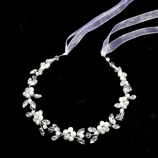 wonima44 Flower Girl Hair Accessory Silver Wedding Headband Princess Crystal Pearl Hair Accessories Pearls Rhinestone Headband for Birthday Wedding Party First Communion