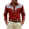 thumbnail image 3 of Mens Shirts Casual Allover Print Long Sleeve Button Down Top Western Cowboy Theme Carnival Dress Comfortable Shirt for Men Red XL, 3 of 5